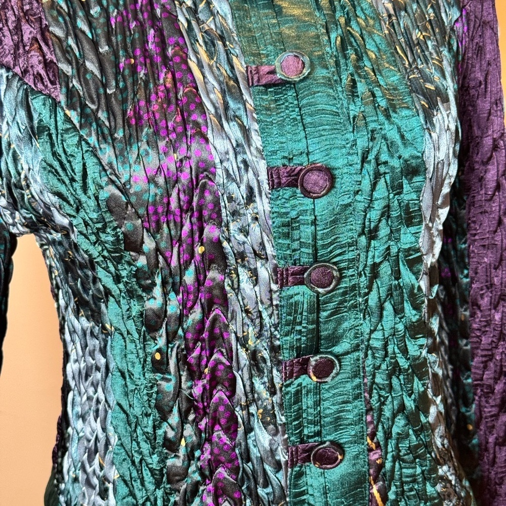 Vintage Jeanne Marc Braided Texture, Teal & Purple Jacket Size Small - Picture 10 of 12